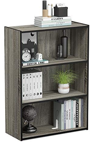 Furinno Pasir 3-Stufe offenes Regal, Bücherregale, Französisches Eichengrau, 57.7 (Breite) x 80 (Höhe) x 24.1 (Tiefe) cm, Französische Eiche