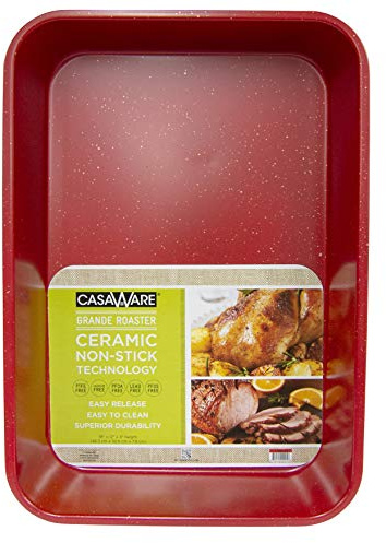 casaWare Grande Lasagna/Roaster Pan 18 x 12 x 3-Inch - Extra Large, Ceramic Coated NonStick (Red Granite)
