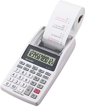 Sharp Druckender Mini-Tischrechner EL-1611V (großes 12-stelliges LCD Display, schwarz rote Druckfarben) Weiß