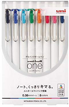 Uni Ball One UMNS388C Gel-Tintenroller, 0,38 mm, 8 Farben