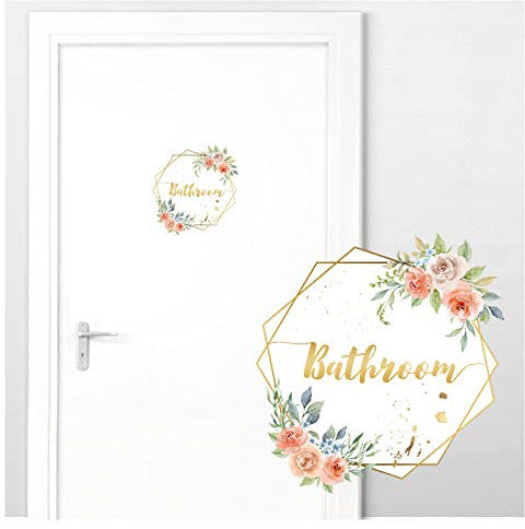 Grandora Türaufkleber Bathroom mit Rosen I 20 x 21 cm (BxH) I Wandsticker selbstklebend WC Wandaufkleber Toilette Wandtattoo Bad Aufkleber Sticker Blumen DL738