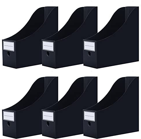 Srvnpioy Pack of 6 Magazine File Holder with Lables, Cardboard Magazine Files, Recyclable Magazine Rack, Document File Organiser Rack for Office School Home, Black
