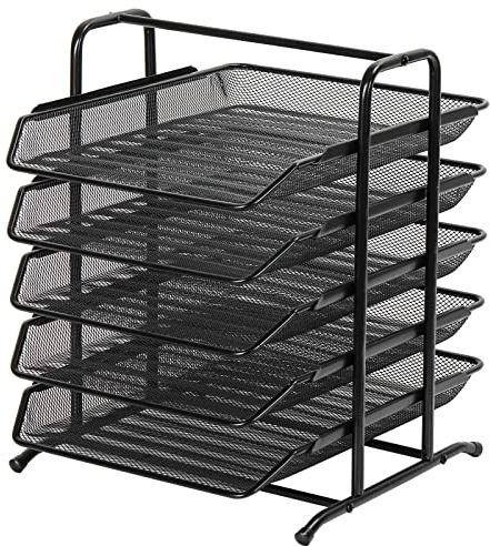 EasyPAG 5 Tier A4 Mesh in Tray Office Desk Tidy File Holder Document Storage Letter Paper Organiser,Black