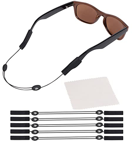 Sidelinx Adjustable Eyeglass Strap (5 Pack Fish Style) - No Tail Sunglass Strap - Eyewear String Holder - With Bonus Glasses Cleaning Cloth - 5 Pack