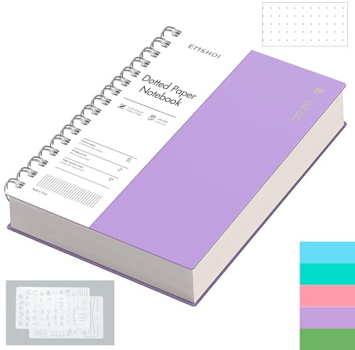 EMSHOI Notebook A5 Bullet Dotted Journal, 300 Pages/150 Sheets, 100gsm Dot Grid Paper, Waterproof Hardcover, Spiral Wirebound Notepad for Women Men Office School Work Writing, 14.5 x 21cm, Purple