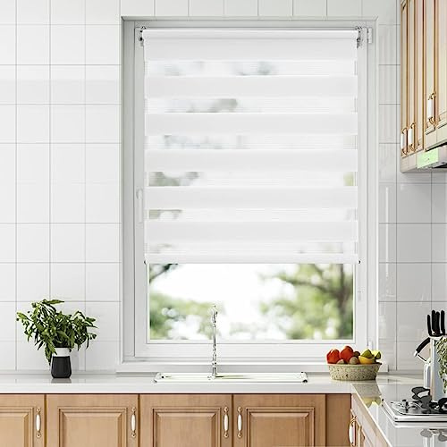 Allesin Doppelrollo Klemmfix ohne Bohren & mit Bohren, (55x150cm Weiß), Duo Rollos für Fenster und Tür, Klemmrollo Fensterrollo lichtdurchlässig und verdunkelnd