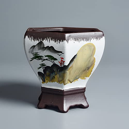 asdchZen Pots De Fleurs en Céramique, Pots De Paysage À La Main De Style Chinois, Pots De Fleurs De Paysage Pastel, Cadeaux De Décoration pour La Maison, Argile Violette Phalaenopsis Chlorophytum