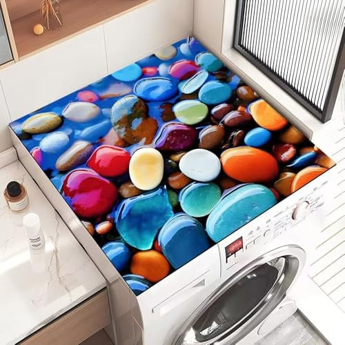 Odot Cubierta para Lavadora, Protector Superior Lavadora y Secadora, Alfombra para Lavadora, Antideslizante, Secado Rápido, para Lavadora Microondas Refrigerador (Piedras de Colores,50x60cm)