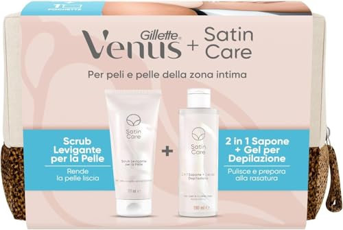 Satin Care Set Per i Peli e La Pelle Della Zona Intima, Scrub Levigante Per La Pelle, 177 ml E Detergente + Gel Da Depilazione 2-In-1 190 ml
