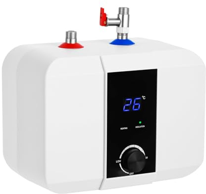6L Chauffe-eau électrique, mini-réservoir d’eau chaude, chauffe-eau sous évier avec affichage LED, réservoir de chauffe-eau électrique réglable de 0-65℃, pour évier de cuisine, salle de bain, lavabo