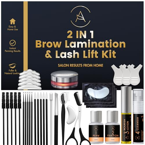 Laminazione Ciglia Kit Completo, Kit per laminazione sopracciglia, Soluzione 2 in 1, delle Sopracciglia a Casa, Durata 6-8 Settimane, 15 Applicazioni, DIY Lash Lift - ABLK1