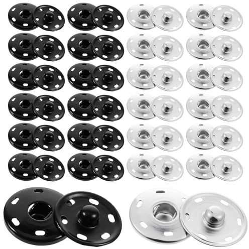 24 Sets Large Snaps for Sewing Metal Snap Buttons Large Buttons Press Button Fastener Sew on Snaps for Clothing Fabric, Silver Black (25mm / 1 in)
