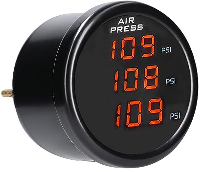 ZDETGU Manometro Aria a Triplo Display, Manometro Digitale per Sospensioni Pneumatiche a LED 0-220PSI con Sensori 3 Pezzi 1/8NPT, per Tutti i Veicoli 12/24V