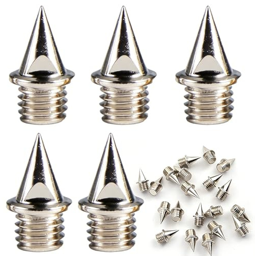Track Shoe Spikes - 28 PCS 5MM Thread Diameter Silver Spike Nails for Competition Training, Cross Running & Sprint on Asphalt, Ice and All-Weather Terrain