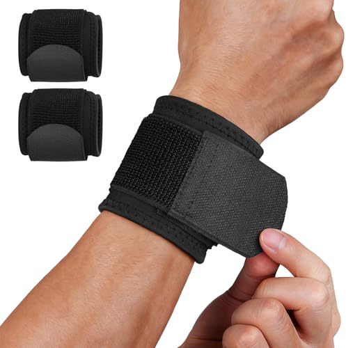 HOTUT Adjustable Compression Wrist Straps, 2 Pack Wrist Brace,Wrist Supports,Sports Protecting, Injury Recovery,Working Out Fitness,Gym Accessories for Men & Women,Black