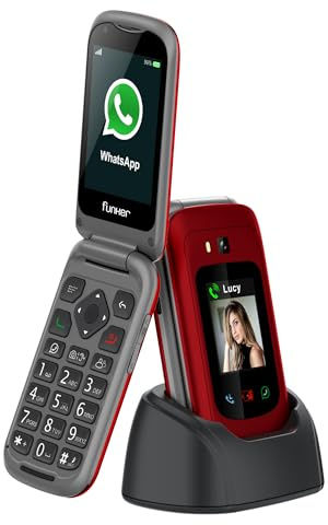 Funker E480 Teléfono Móvil 4G para Mayores con Whatsapp, Teclas Grandes, Botón SOS y GPS, Videollamadas, Pantalla 2.8, Base de Carga, Fotocontactos, Volumen Alto, Fácil de Usar, Color Rojo