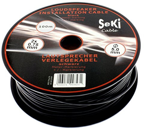 Cable de altavoz redondo 2 x 0,75 mm², negro, bobina de 100 m, CCA, cable de instalación PA