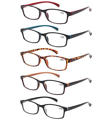 Reading Glasses 5 Pack Fashion Spring Hinge Readers Men & Women Comfortable Glasses for Reading (2.50, 5 Pack Mix Color)