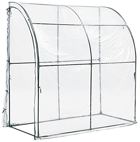 [en.casa] Serre de Jardin Adossée Protection Intempéries Porte Zippée Latérale pour Fleurs Légumes Herbes Acier PVC 100 x 200 x 215 cm Transparent