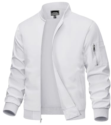 MAGCOMSEN Bomber Jacket Men White Jacket Lightweight Windbreaker Jackets Casual Bomber Jacket Light Spring Jackets White,M