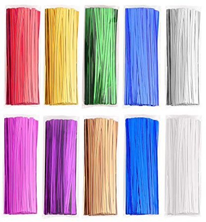 Lot de 5 000 attaches torsadées métalliques de 10,2 cm pour sacs, sacs à friandises, pain, bonbons - 10 couleurs