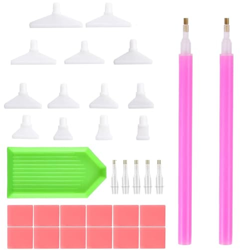 Juego de 33 herramientas de pintura de diamantes,2 bolígrafos de arte de diamantes de resina con bandeja de puntas de arcilla,lápiz capacitivo 5D, accesorios de manualidades para decoración de bordado
