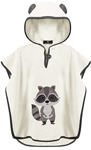 LAYNENBURG Premium Badeponcho Kinder mit Kapuze - 100% Baumwolle - OEKO TEX - Baby Jungen Mädchen Handtuch Poncho Frottee - 3-5 Jahre/Waschbär