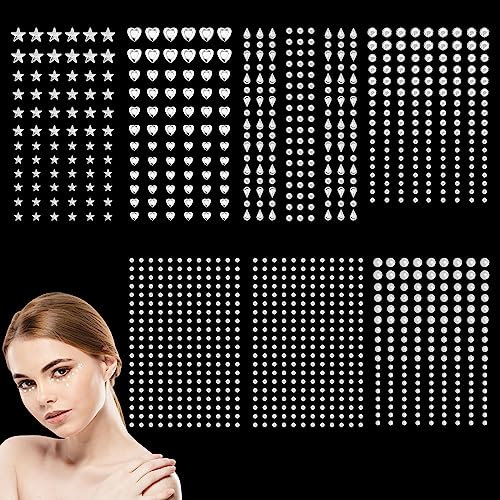 1048pz Gemme Strass Autoadesivi, RISVOWO Tatuaggi Temporanei Brillantini Make Up, Brillantini Adesivi di Gemme per Viso Corpo Occhi, Strass Adesivo Accessor per Festival Decorazioni Unghie Nail Art