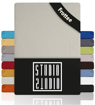 STUDIO Basic Frottee Spannbettlaken 120x200cm, Baumwolle kuschelig und weich, Oeko-TEX 100, Markenqualität, Bettlaken Spannbetttuch 120x200 für alle gängigen Matratzen bis 25cm Höhe - Schnee