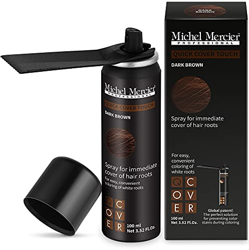 Michel Mercier Hair Root Touch Up Spray with Unique Applicator, Protects Hairline and Scalp Health, Fast and Easy Grey Hair Cover Up Concealer for Women and Men (Dark Brown)