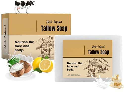 Beef Tallow Soap for Skin - Handmade Organic Tallow Soap Bar, Moisturizing Bar for Dry Skin, Deep Cleansing Beef Milk Soaps for Nourishing, Evens Skin Tone, Radiant Complexion