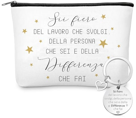 Xuniea Set Regalo per Colleghe Donna 1 Borsa per Cosmetica 1 Portachiavi con Scritta Portachiavi del Collega con Ciondolo Pochette per Trucchi Regali di Ringraziamento Motivazionali per Compleanno