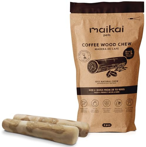 MAIKAI Confezione da 2 Legno di Caffè per Cani Taglia L – Masticativi Naturali e Sicuri – Alternativa all’Osso – Anti-Tartaro e Anti-Stress – Giocattolo da Masticare - Regali per Cani