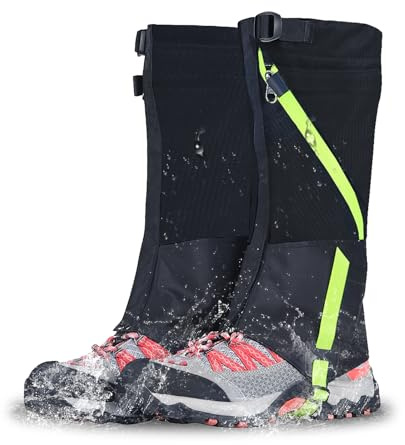 TeqHome Leg Gaiters, Nylon Waterproof Gaiters with Adjustable Drawstring, Outdoor Hunting Gaiters with Breathable Mesh, for Hiking Hunting Climbing Snowshoeing, Boot Gaiters for Women Men (Kid)