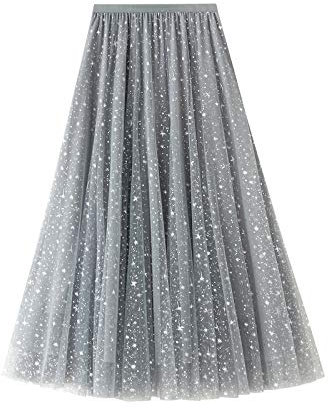 Falda larga de tul con purpurina para mujer, falda plisada, enagua de cintura alta, línea A, falda plisada, disfraz de carnaval, disfraz de Halloween, gris, Talla única