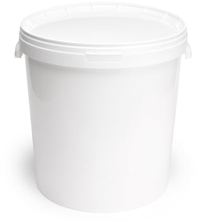 Garronda Secchio di plastica con Coperchio 30 L per la conservazione di Prodotti Alimentari e chimici Contenitore Plastica con Coperchio GD-0117 Bianco 10 Pezzi