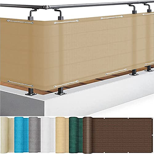 Recinzione frangivista per balcone, 140 x 1000 cm, ventilata, protezione dai raggi UV, con fori e fascette, ideale per muri e cortili, colore cachi