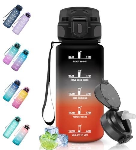 Motswedi Sportflaska, 500 ml Läckagesäker Vattenflaska, BPA-Fri, Vattenflaska Med Sugrör, Ateranvändbar, Lätt Att Bära, LäCkagesäKer Vattenflaska, Dricksflaska för Cykling, Fitness, Yoga, Svart Rött