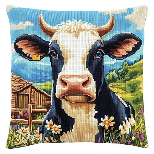 ANSIWEIGO Kit per cuscino per adulti, kit fai da te per ricamo all'uncinetto, federa per cuscino prestampata, facile progetto fai da te per principianti, decorazione per tappeti, divani, decorazione
