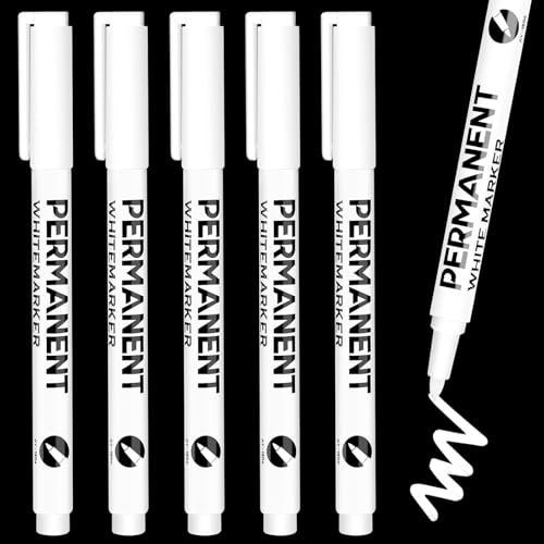 Lonnalee 5 Pièces Marqueurs Blancs Permanent, Stylo Blanc ImperméAble et SéChage Rapide, Marqueur Blanc indelebile, pour Bois, Plastique, Pierre, Verre, Cuir, Métal, Toile