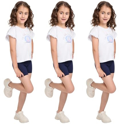hi!mom Girls Biker Shorts Cotton School Gymnastic Breathable Comfy Elastic Sport Soft Leggings for Girls 3 Pack Navy 4 Years