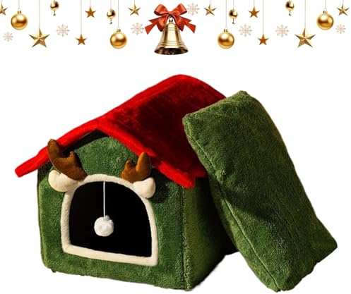 Casa De Navidad para Gatos - Desmontable Lavable Animales - Casa Navideña para Gatos De Interior - para Razas Pequeñas Y Medianas Sala De Estar Dormitorio Balcón Jugando Y Descansando