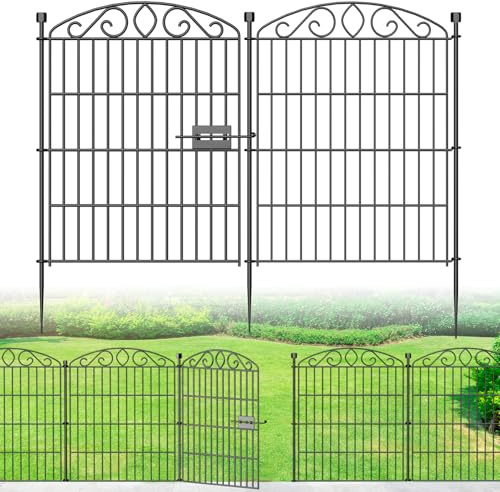 Garden Fence 12 Panel with Gate - 76.2cm H x 7.2 m L, No Dig Rustproof Metal Tall Animal Barrier for Dogs Rabbits, Decorative Outdoor Border for Yard, Patio, and Flower Beds
