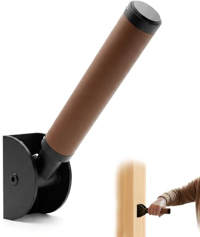 Flip Up Grab Bar for Doorway & Bathroom, Magnetic Folding Safety Handrail for Seniors, 300lbs Wall Mount Assist Handle with Reflective Sticker & Non-Slip Leather Grip, Brown