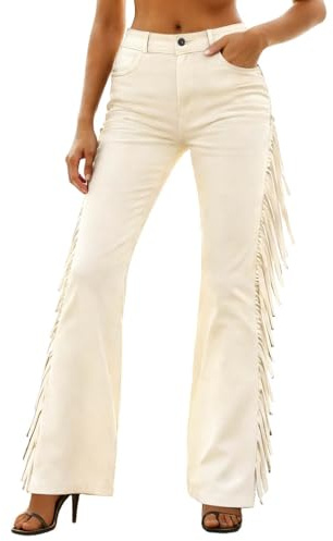 Pantalon d'équitation pour femme - Costume de cowgirl - Pantalon à franges - Costume de carnaval - Chaps longs - Vintage - Pantalon de fête - Costume de carnaval - Décontracté - Épaules dénudées