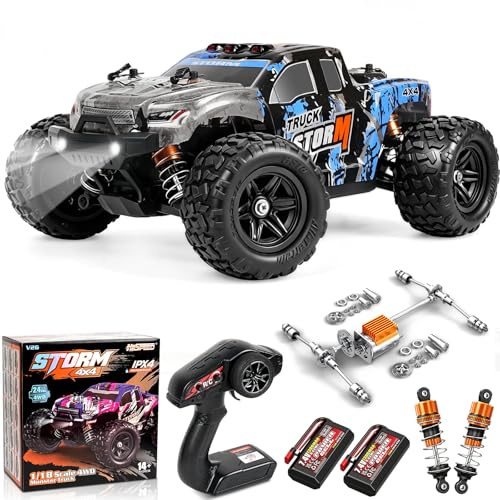 BAZADER Voiture Télécommandée Adulte - 1:18 Tout-Terrain Off-Road RC Car 40 Km/H 2,4 Ghz 4WD Voiture Radiocommandéé avec Transmission Métallique et 2 Batteries 1300mAh Rechargeables