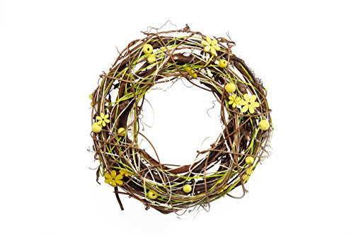 HEITMANN DECO Türkranz mit Holz-Blumen und Kugeln - Wandkranz, Raumschmuck und Tischdeko, Ostern, Frühling, Sommer, 27 x 27 x 7,5 cm