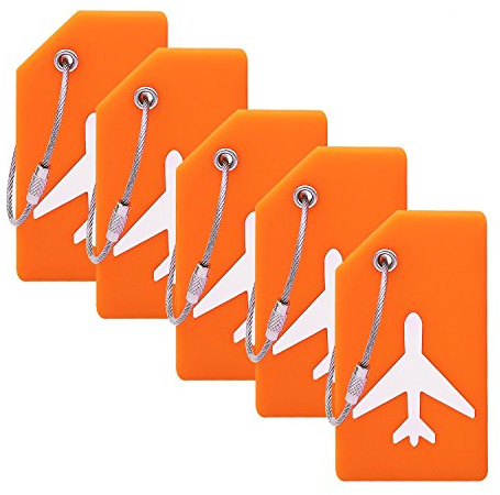 5Pcs Luggage Tags with Name ID Card,Orange Silicon Luggage Tag to Suitcase | Silicon luggage tags, bright color luggage tag, Luggage tags with 6Inch stainless steel keychain, Soft bandable tags