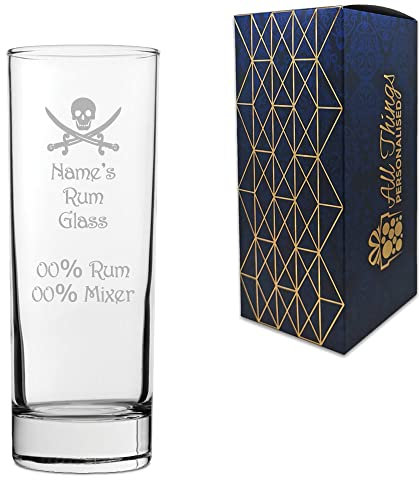 Personalised Engraved Rum Hiball Glass, Personalise with Any Name Mixer and Percentage, Gift Box Included, Laser Engraved, Novelty Rum Spirit Birthday Gift