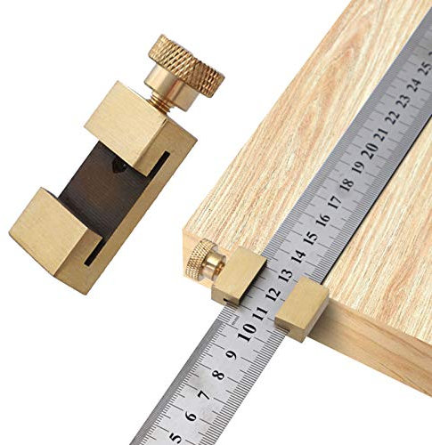 Messing Stahl Lineal Streichmaß Anschlaglineal Anreißlineal Edelstahl Mit Anschlag Aus Reißmaß Parallelmaß Zum Übertragen Von Maßen Für Handwerker Und Hobbywerker,Golden 11.8 Inch/300 MM